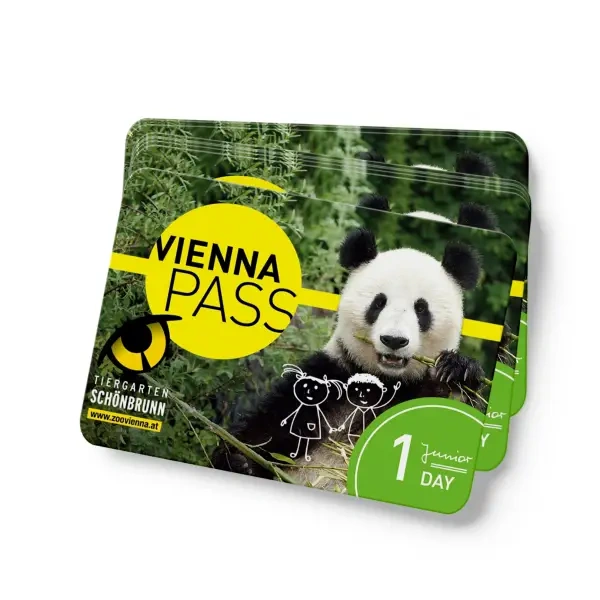 Vienna Pass paper key card featuring a vibrant panda design, promoting eco-friendly access solutions for tourism.